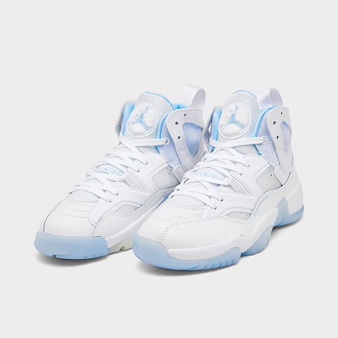 Three Quarter view of Women's Jordan Jumpman Two Trey Casual Shoes in White/Ice Blue Click to zoom