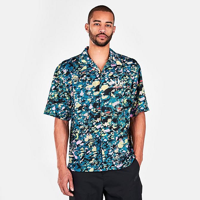Back Right view of Men's Nike NK Trek Division Button-Down Shirt in Bright Spruce Click to zoom