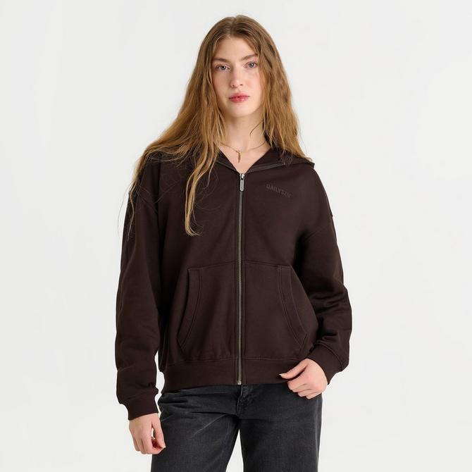 [angle] view of Women's DAILYSZN Full-Zip Hoodie in Black Coffee Click to zoom