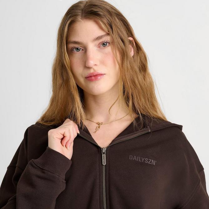 [angle] view of Women's DAILYSZN Full-Zip Hoodie in Black Coffee Click to zoom