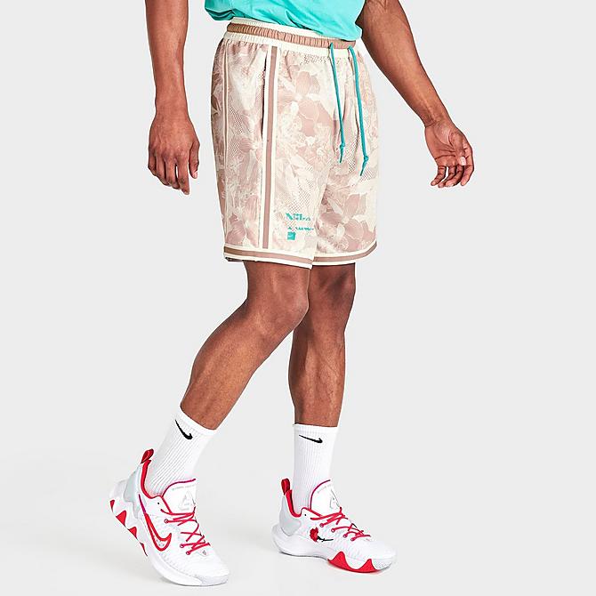 Back Left view of Men's Nike Dri-FIT DNA+ Printed Basketball Shorts in Hemp Click to zoom