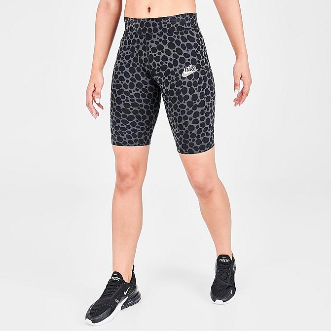 Front view of Women's Nike Sportswear Essential Bike Shorts in Dark Smoke Grey/Black Click to zoom