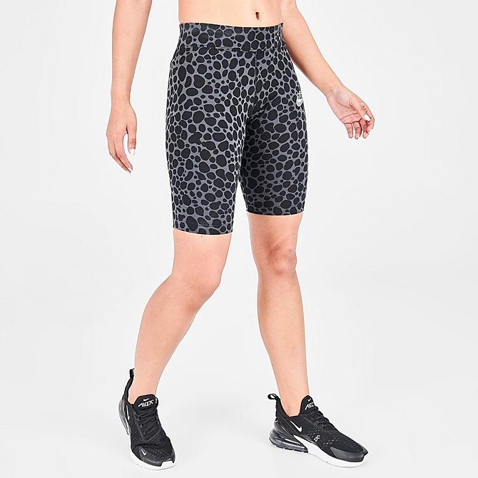 Back Left view of Women's Nike Sportswear Essential Bike Shorts in Dark Smoke Grey/Black Click to zoom