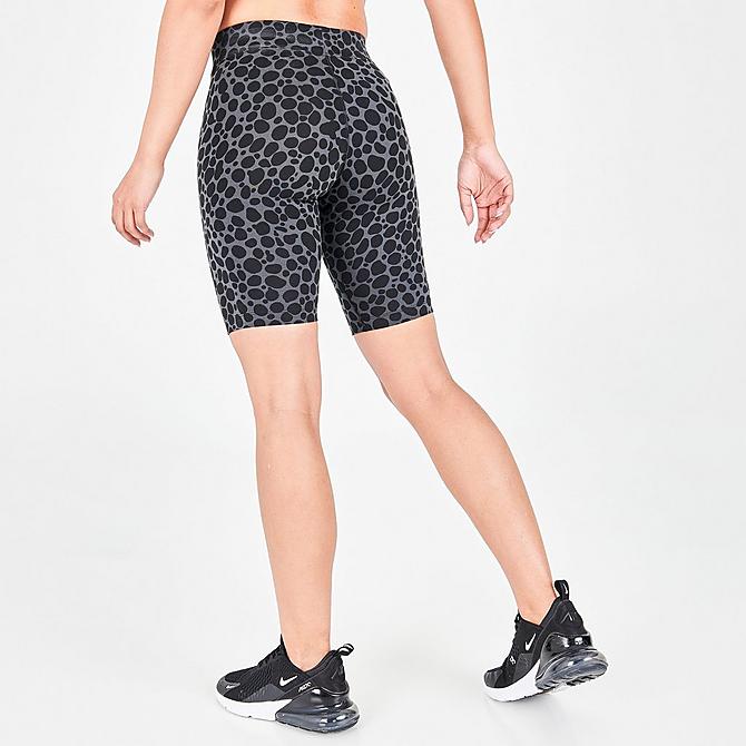 Back Right view of Women's Nike Sportswear Essential Bike Shorts in Dark Smoke Grey/Black Click to zoom