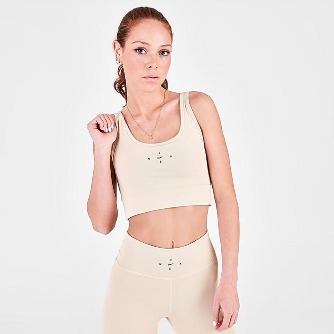 Back Left view of Women's Nike One Luxe Ribbed Tank in Sanddrift Click to zoom