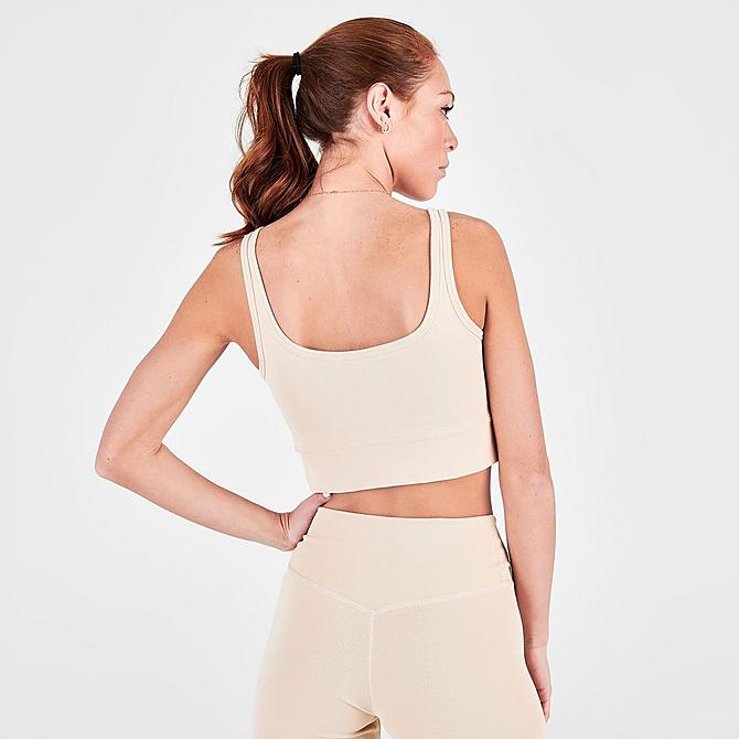 Back Right view of Women's Nike One Luxe Ribbed Tank in Sanddrift Click to zoom