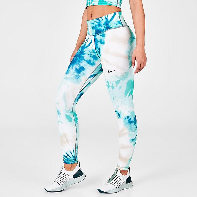 Front view of Women's Nike Dri-FIT One Tie-Dye Cropped Mid-Rise Leggings in Light Dew Click to zoom