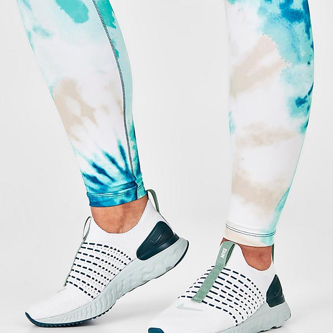 On Model 6 view of Women's Nike Dri-FIT One Tie-Dye Cropped Mid-Rise Leggings in Light Dew Click to zoom