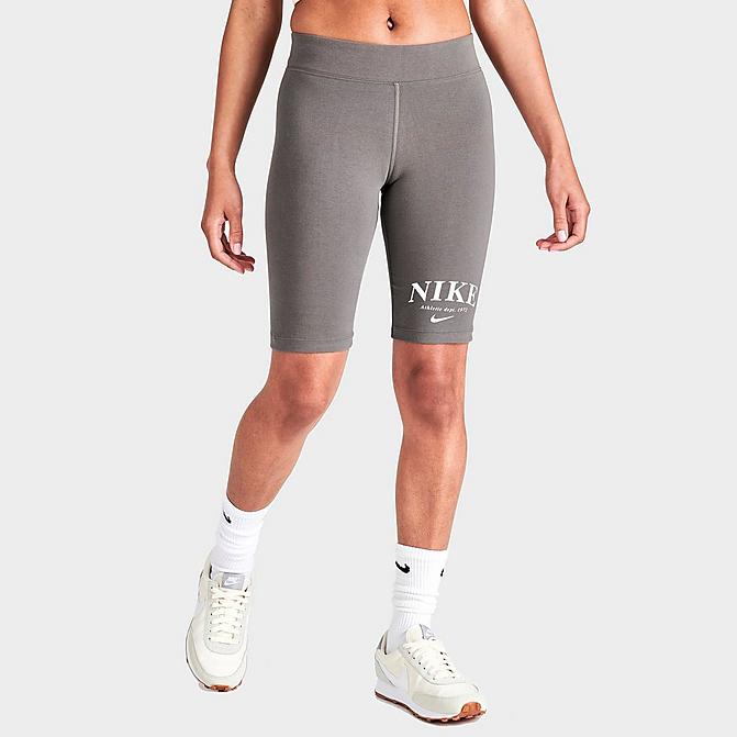 Front view of Women's Nike Sportswear Mid-Rise Bike Shorts in Cave Stone/White Click to zoom