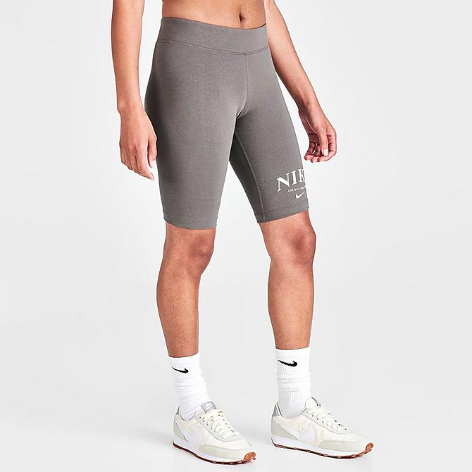 Back Left view of Women's Nike Sportswear Mid-Rise Bike Shorts in Cave Stone/White Click to zoom