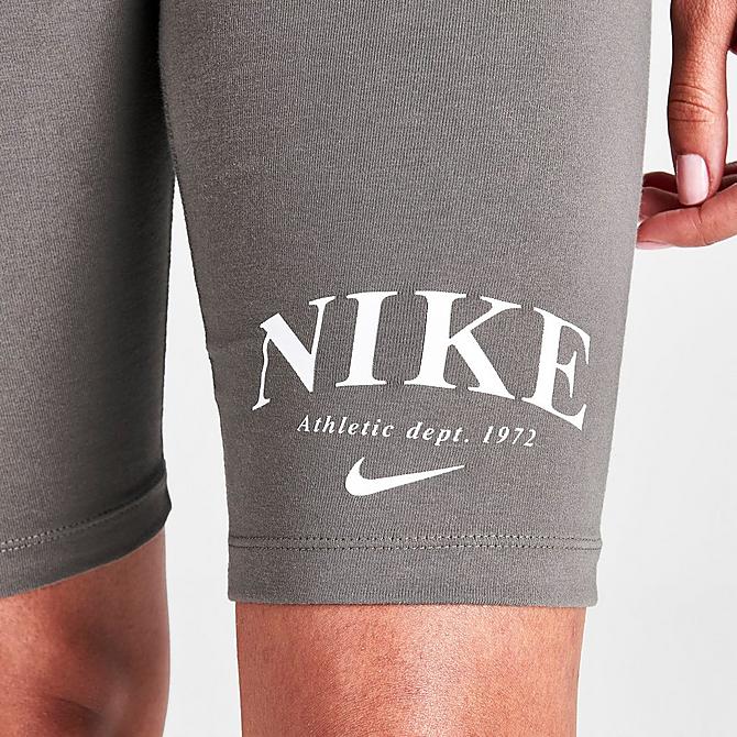 On Model 5 view of Women's Nike Sportswear Mid-Rise Bike Shorts in Cave Stone/White Click to zoom