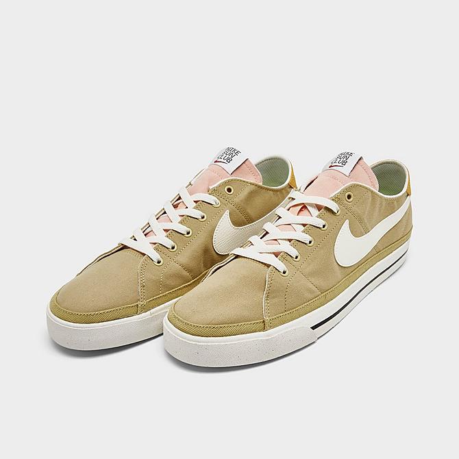 Three Quarter view of Men's Nike Court Legacy Canvas Low Next Nature Casual Shoes in Wheat Grass/Sail/Vivid Green/Black/Arctic Orange/Sanded Gold Click to zoom