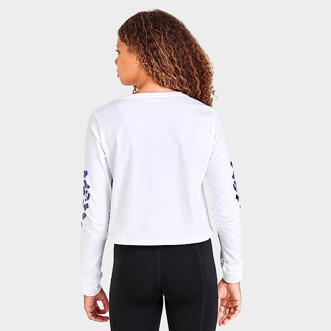 Back Right view of Girls' Nike Animal Long-Sleeve Cropped T-Shirt in White Click to zoom