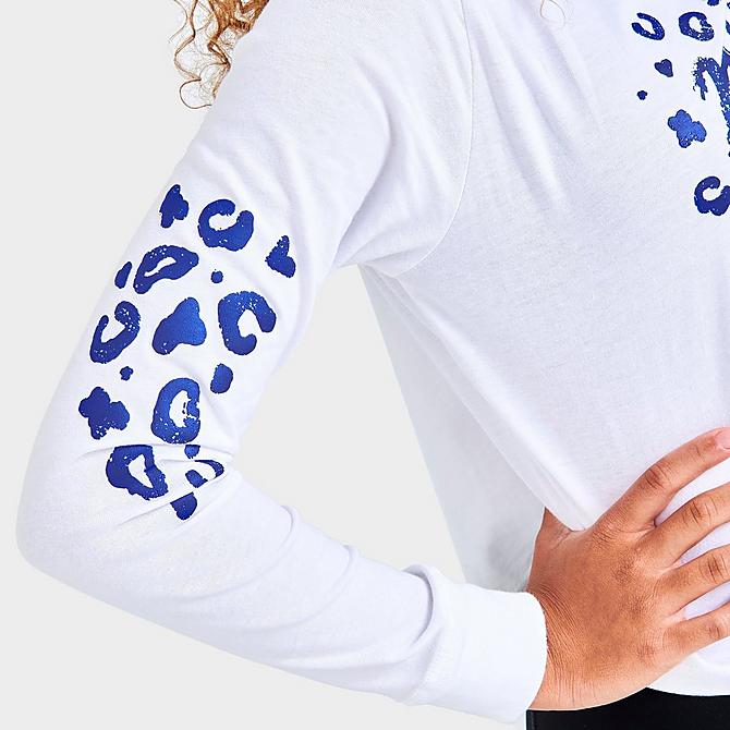 On Model 6 view of Girls' Nike Animal Long-Sleeve Cropped T-Shirt in White Click to zoom