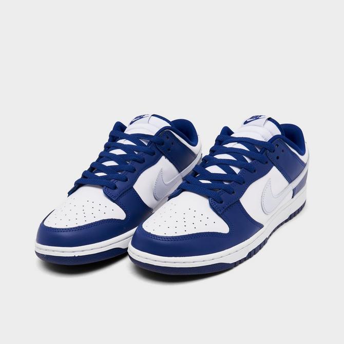 Three Quarter view of Nike Dunk Low Retro Casual Shoes in Deep Royal Blue/Football Grey/White Click to zoom