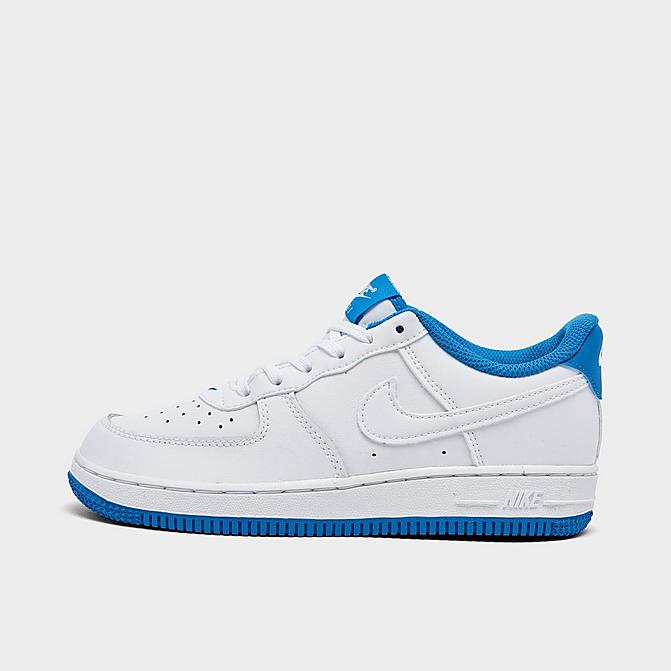 Right view of Little Kids' Nike Force 1 Casual Shoes in White/White/Light Photo Blue Click to zoom