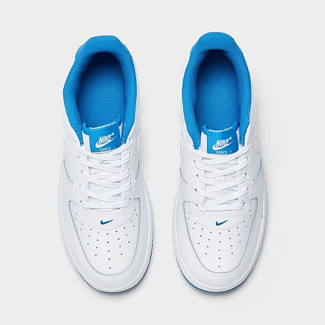 Back view of Little Kids' Nike Force 1 Casual Shoes in White/White/Light Photo Blue Click to zoom