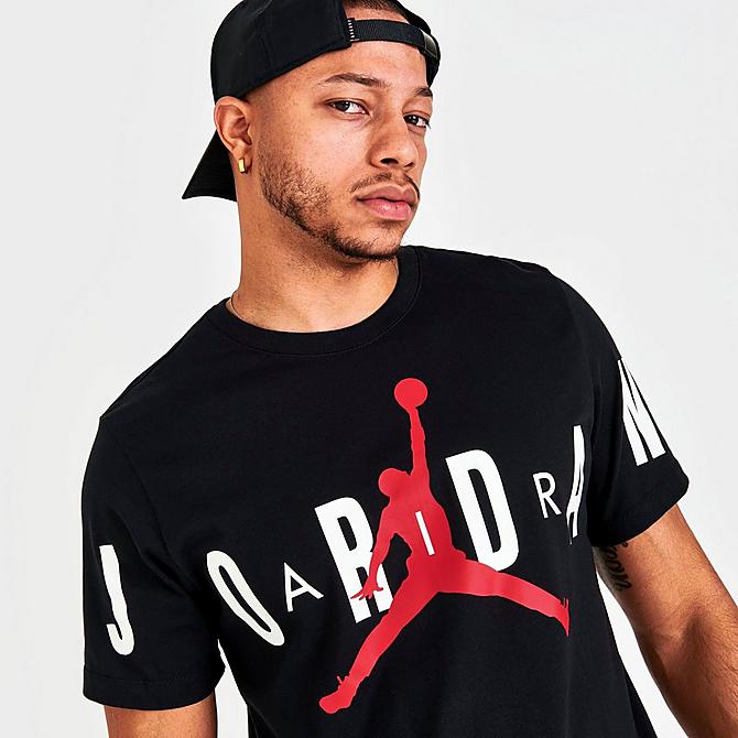 On Model 5 view of Men's Jordan Air Stretch T-Shirt in Black/White/Black Click to zoom
