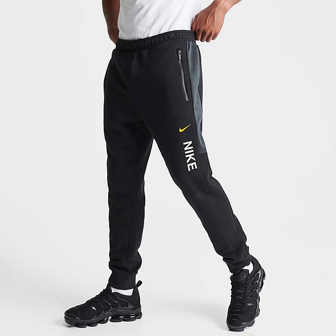 Front view of Men's Nike Sportswear Hybrid Fleece Jogger Pants in Black/Dark Smoke Grey/Black Click to zoom