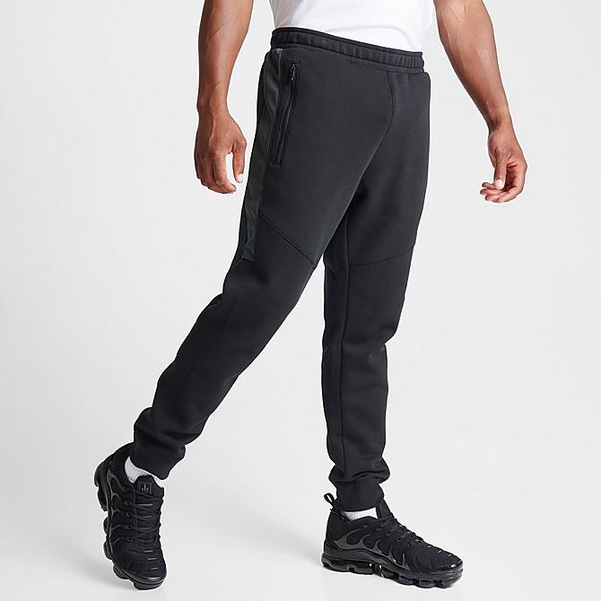 Back Left view of Men's Nike Sportswear Hybrid Fleece Jogger Pants in Black/Dark Smoke Grey/Black Click to zoom