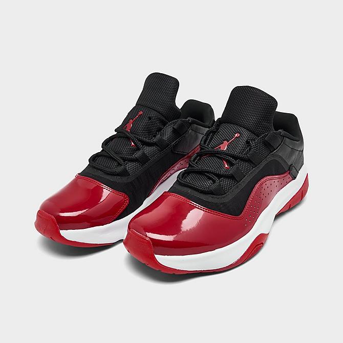 Three Quarter view of Women's Air Jordan 11 CMFT Low Casual Shoes in Black/Gym Red/White Click to zoom