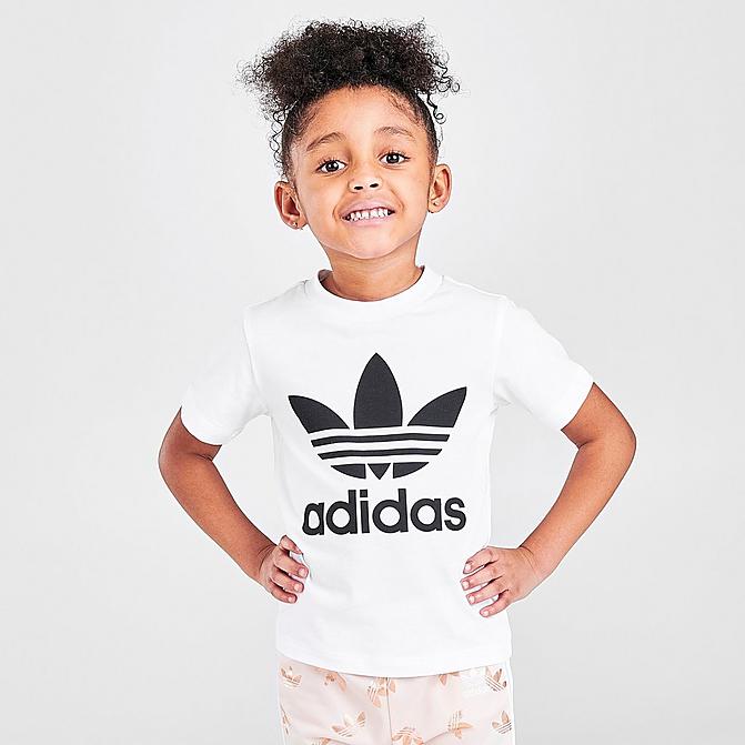 Front view of Infant and Kids' Toddler adidas Originals Trefoil T-Shirt in White/Black Click to zoom