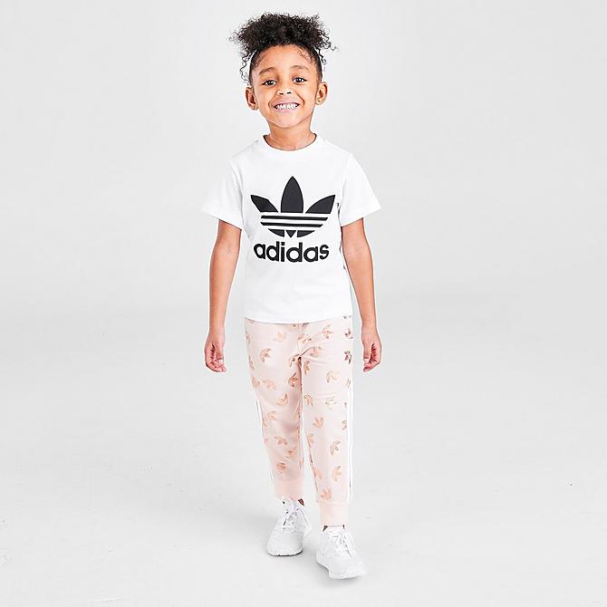 Front Three Quarter view of Infant and Kids' Toddler adidas Originals Trefoil T-Shirt in White/Black Click to zoom