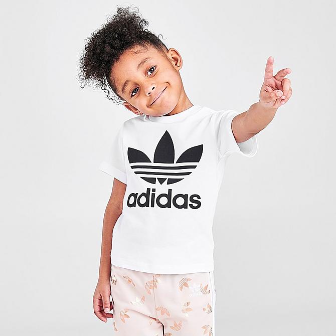 Back Left view of Infant and Kids' Toddler adidas Originals Trefoil T-Shirt in White/Black Click to zoom