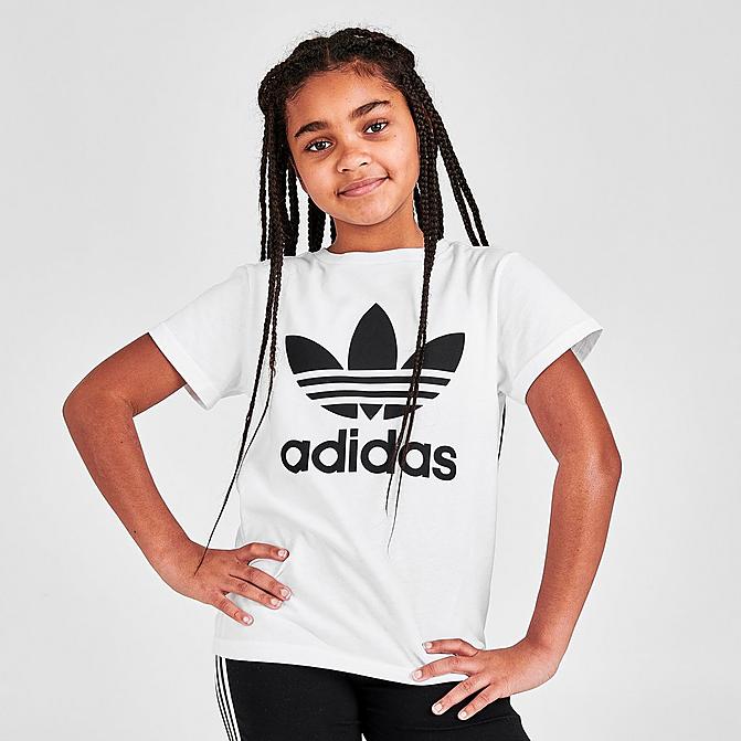 Front view of Kids' adidas Originals Trefoil T-Shirt in White/Black Click to zoom