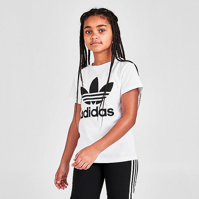 Back Left view of Kids' adidas Originals Trefoil T-Shirt in White/Black Click to zoom