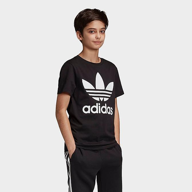 Back Left view of Kids' adidas Originals Trefoil T-Shirt in Black/White Click to zoom