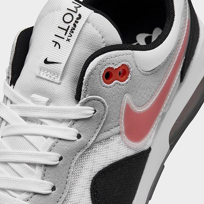 Front view of Big Kids' Nike Air Max Motif Casual Shoes in Black/White/Grey Fog/Siren Red Click to zoom