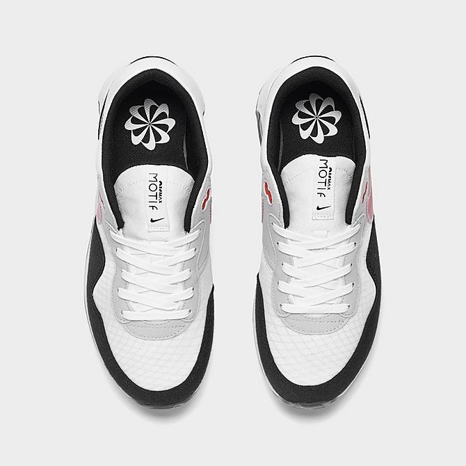 Back view of Big Kids' Nike Air Max Motif Casual Shoes in Black/White/Grey Fog/Siren Red Click to zoom
