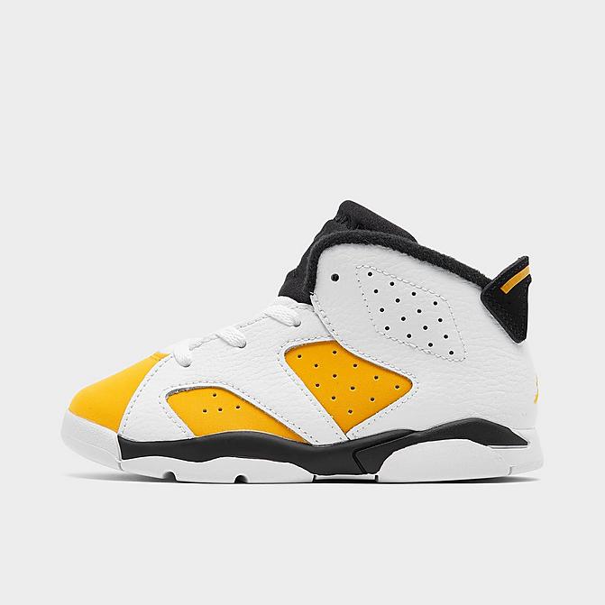Right view of Kids' Toddler Air Jordan Retro 6 Basketball Shoes in White/Yellow Ochre/Black Click to zoom