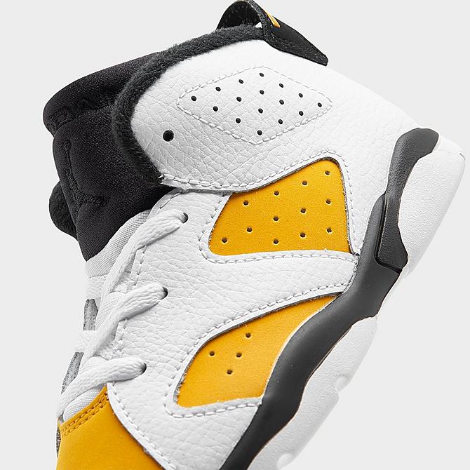 Front view of Kids' Toddler Air Jordan Retro 6 Basketball Shoes in White/Yellow Ochre/Black Click to zoom