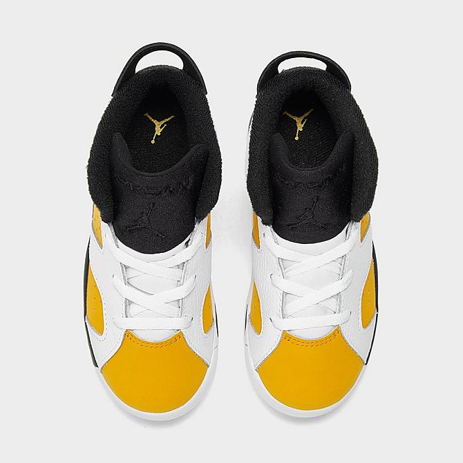 Back view of Kids' Toddler Air Jordan Retro 6 Basketball Shoes in White/Yellow Ochre/Black Click to zoom
