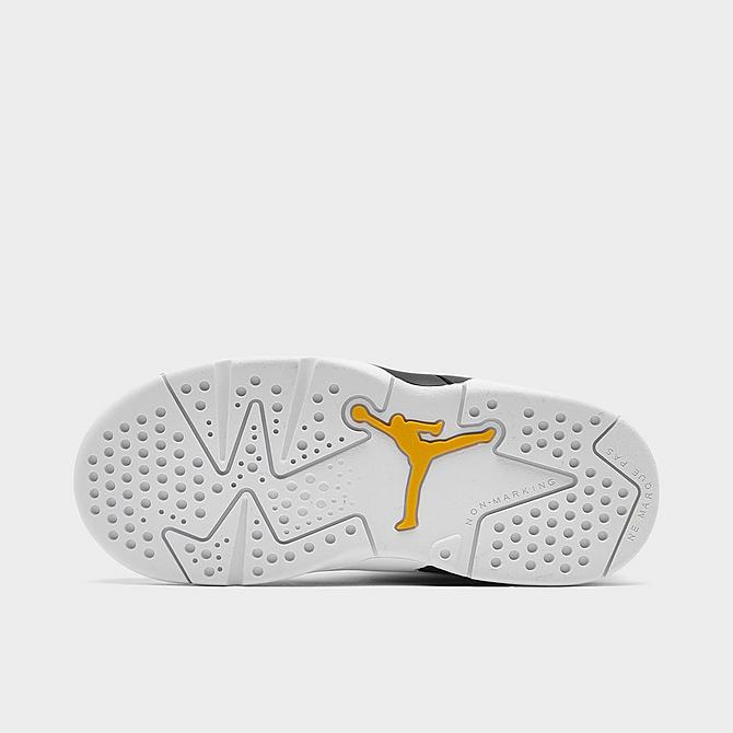 Bottom view of Kids' Toddler Air Jordan Retro 6 Basketball Shoes in White/Yellow Ochre/Black Click to zoom
