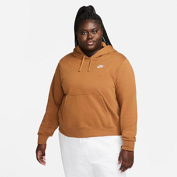 Front view of Women's Nike Sportswear Club Fleece Pullover Hoodie (Plus Size) in Ale Brown/White Click to zoom