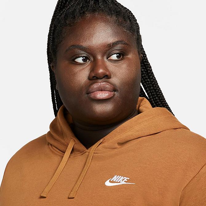Back Right view of Women's Nike Sportswear Club Fleece Pullover Hoodie (Plus Size) in Ale Brown/White Click to zoom