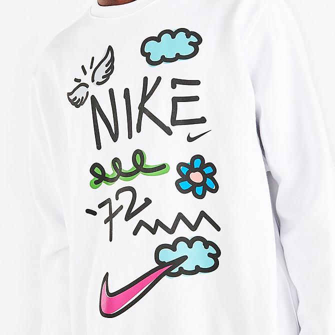 On Model 5 view of Men's Nike Sportswear Club Doodles Crewneck Sweatshirt in White Click to zoom