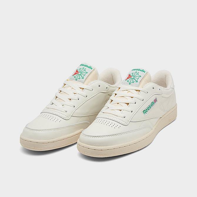 Three Quarter view of Men's Reebok Club C 85 Vintage Casual Shoes in Top-Chalk/Paperwhite/Glen Green Click to zoom