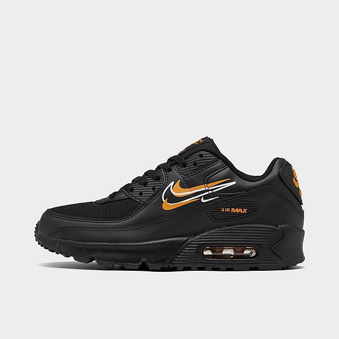 Right view of Big Kids' Nike Air Max 90 Multi Swoosh Casual Shoes in Black/Kumquat/White Click to zoom