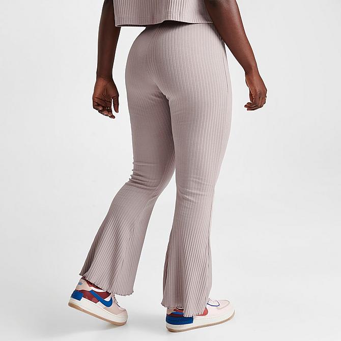 Back Right view of Women's Nike Sportswear High-Waisted Wide Leg Ribbed Jersey Pants in Diffused Taupe/White Click to zoom
