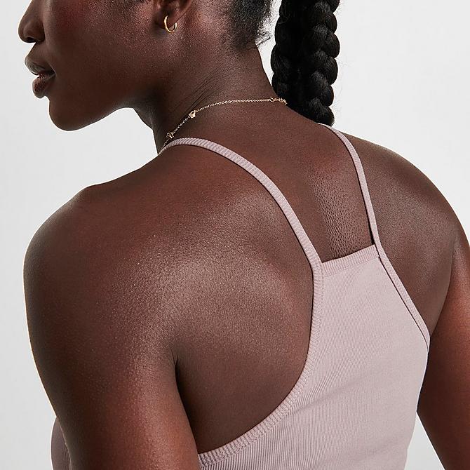 On Model 6 view of Women's Nike Sportswear Essential Ribbed Crop Tank in Diffused Taupe/White Click to zoom