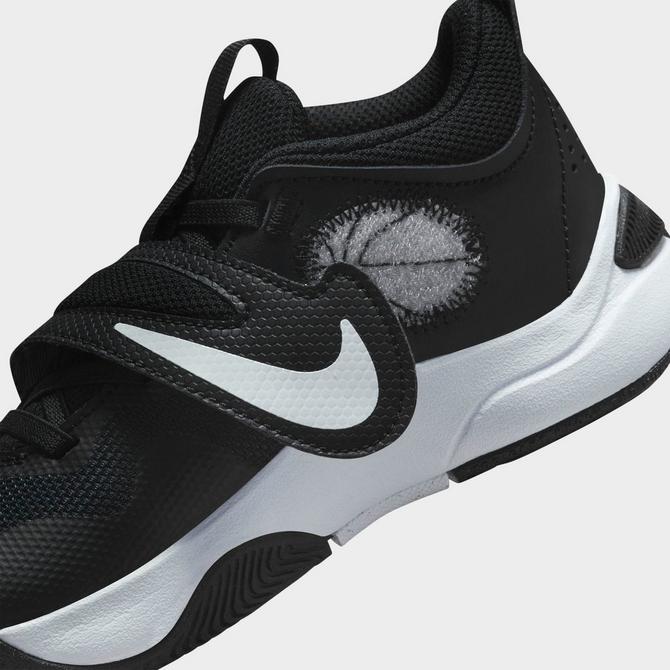 Front view of Little Kids' Nike Team Hustle D 11 Stretch Lace Basketball Shoes in Black/White Click to zoom