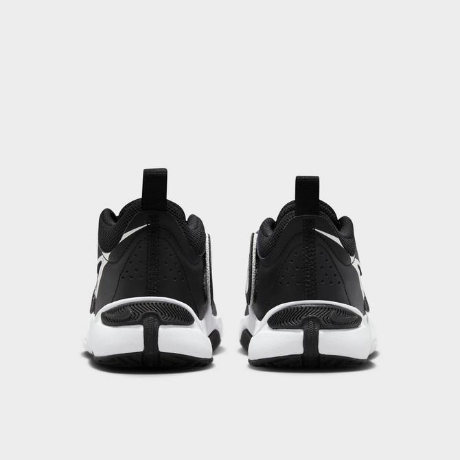 Left view of Little Kids' Nike Team Hustle D 11 Stretch Lace Basketball Shoes in Black/White Click to zoom