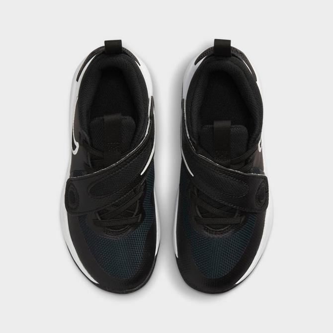 Back view of Little Kids' Nike Team Hustle D 11 Stretch Lace Basketball Shoes in Black/White Click to zoom