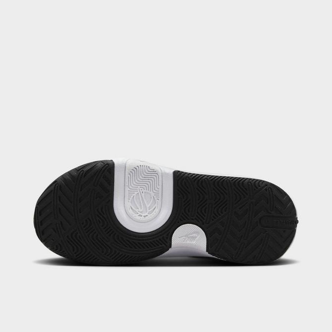 Bottom view of Little Kids' Nike Team Hustle D 11 Stretch Lace Basketball Shoes in Black/White Click to zoom