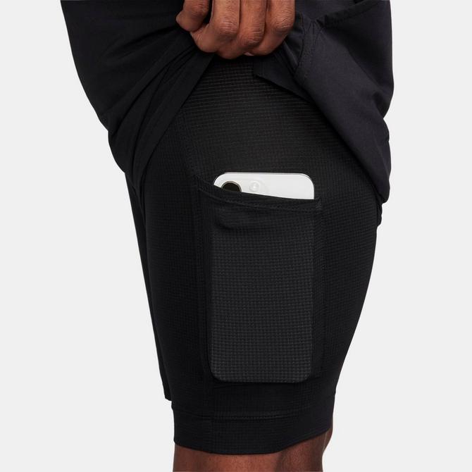 [angle] view of Men's Nike Unlimited Dri-FIT 2-in-1  7" Versatile Shorts in Black/Black/Black Click to zoom