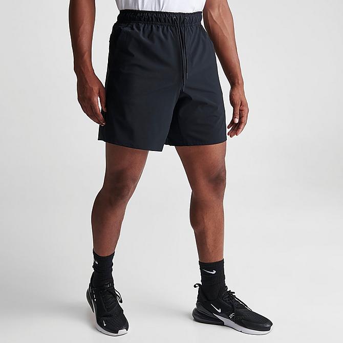 Back Left view of Men's Nike Unlimited Dri-FIT 7" Unlined Versatile Shorts in Black/Black/Black Click to zoom